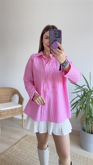 Shive Çizgili Pembe Gömlek