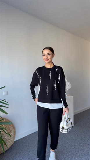 Önü İncili Sırt Poplin Detay Modal Sweat 