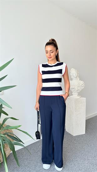 Çizgili Çift Renk Triko Atlet