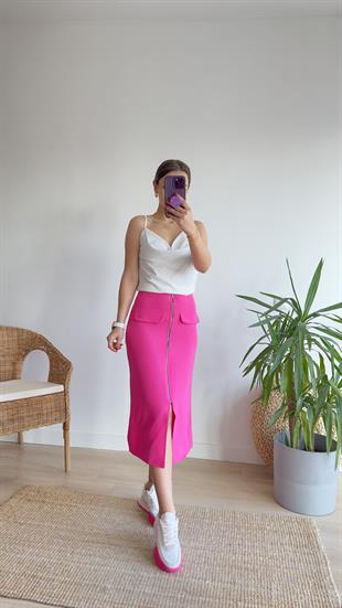 Milva Zra Model Fermuar Detay Pembe Etek