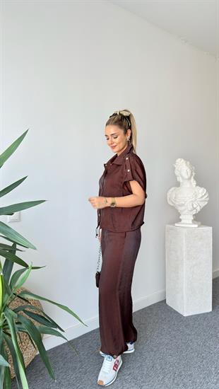 Kahve Jeroy Kısa Kol Tasarım Takım