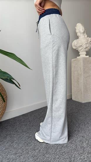Beli Denim Detaylı Gri Eşofman Altı