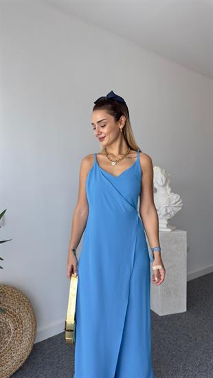 Orj Model Kapak Detaylı Mavi Askılı Tulum