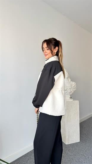 Siyah Beli Lastikli Garnili Peluş Ceket