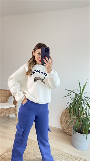 Leopar Baskı Beyaz Sweat