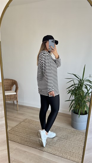 Siyah Çizgili Basic Sweat