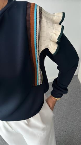 Triko Fırfır Detaylı Lacivert Modal Sweat