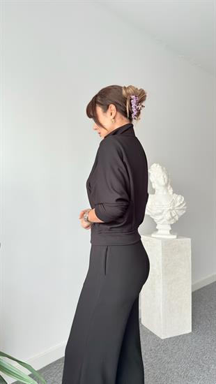 Siyah Norde Sırt Pileli Modal Takım