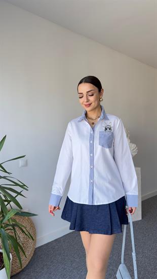Tavşan İşlemeli Beyaz Gömlek