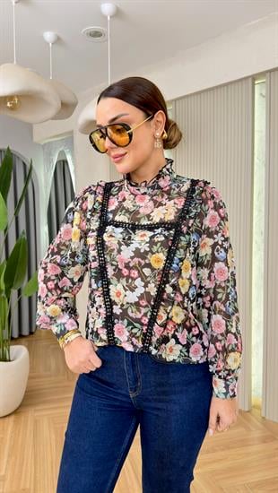 Holla Çiçek Desenli Şifon Bluz 