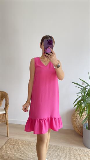Vita V Yaka Kolsuz Pembe Basic Elbise 