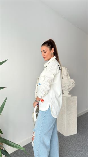 Beyaz Seria Nakış Detaylı Ceket
