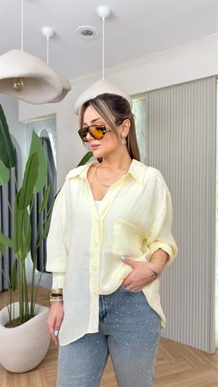Sarı Düşük Omuz Oversize Gömlek