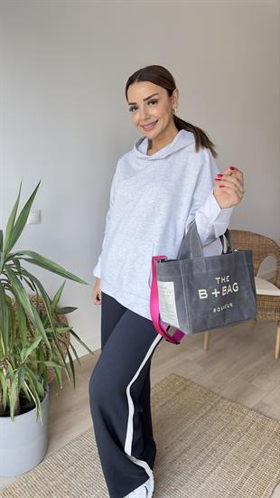 Zra Model Sırtı Poplin Kapüşonlu Gri Sweat