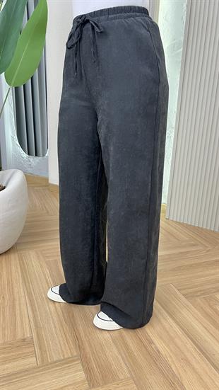 Siyah Mois Dokulu Bol Paça Pantolon