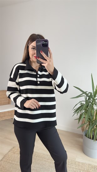  Polo Yaka Gümüş Düğmeli Kazak