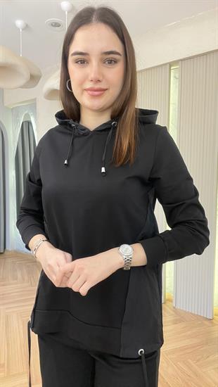 Paraşüt Garnili Siyah Eşofman Takımı