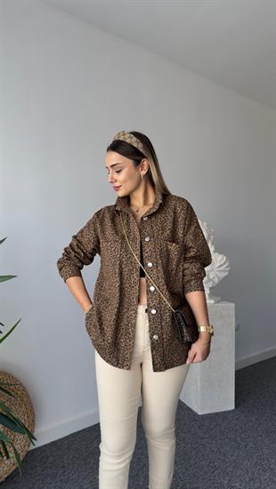 Letica Leopar Desenli Gabardin Gömlek Ceket