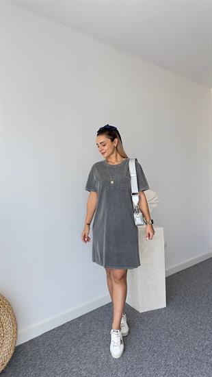 Tws Model Yazı Detaylı Yıkamalı Elbise 