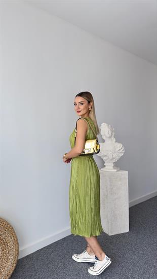 Nada Bel Büzgülü Yeşil Elbise 