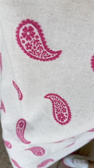 Pembe İşlemeli Keten Çan Elbise