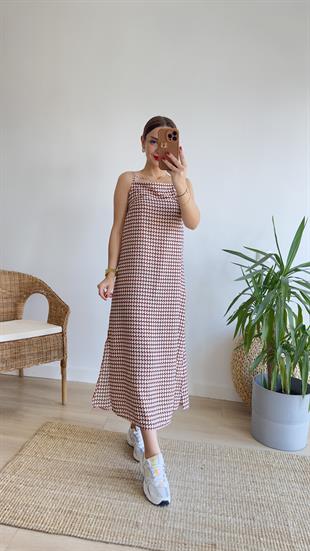 Morbi Desenli Askılı Elbise