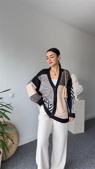 Patchwork Renk Geçişli Triko Hırka