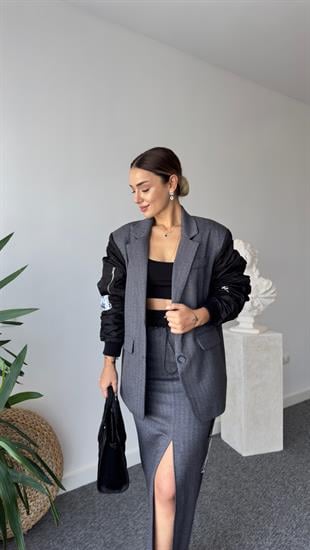 Fabia Kollar Paraşüt Sırt Yazı Detaylı Tasarım Blazer