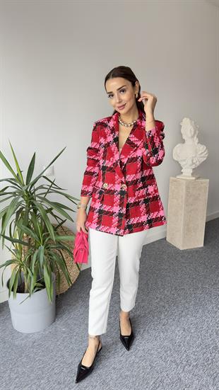 Kırmızı Pembe Renk Geçişli Blazer Ceket