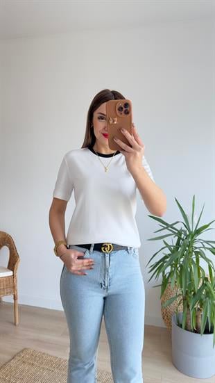 Ters Ribana Beyaz Massi Tshirt