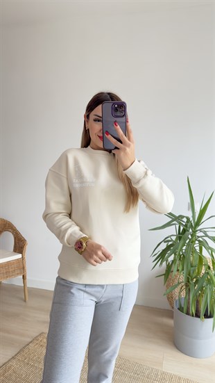 Snoopy Baskılı Bej Sweatshirt
