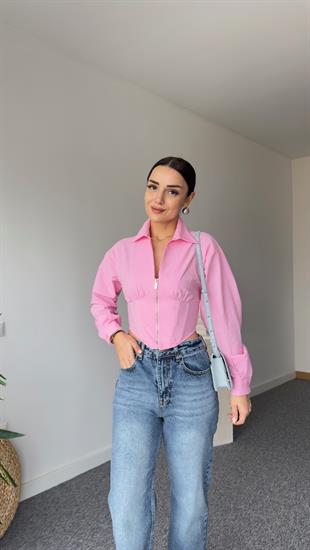 Korse Efektli Orj Model Pembe Gömlek