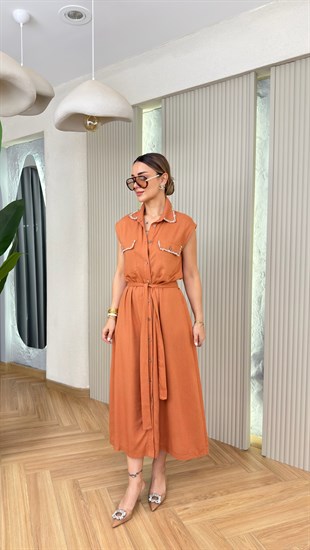 Kiremit Lenga Orj Model Taş İşlemeli Elbise 