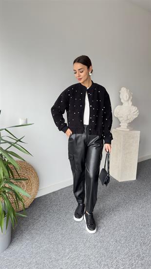 Cylie Zra Model Taşlı Siyah Bomber Ceket