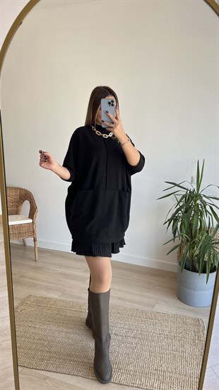 Önden Cepli Siyah Tunik