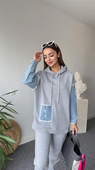 Piem Kot Detay Gri Sweatshirt