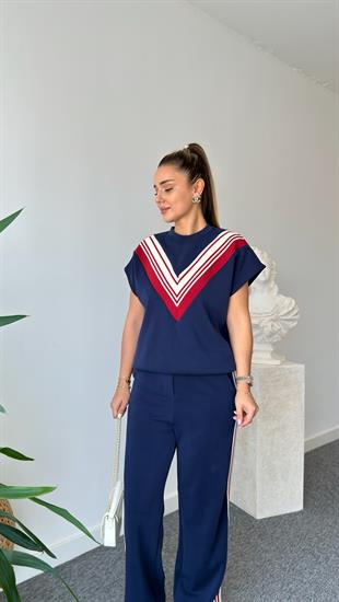 Lacivert Luga Şeritli Premium Modal Takım