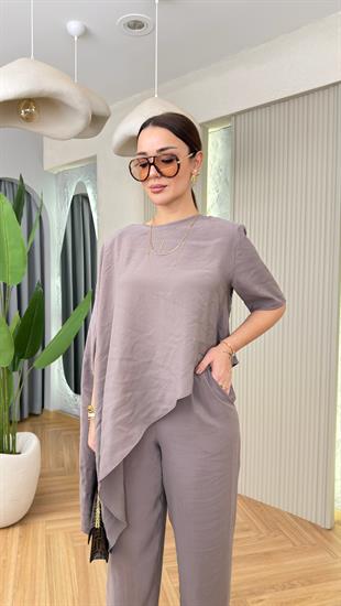 Vizon Pella Asimetrik Bluz Pantolon Takım