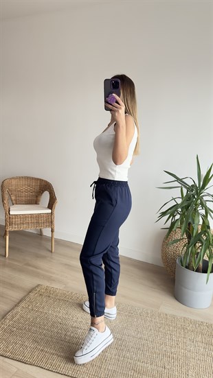 Paça Fermuarlı Lacivert Pantolon