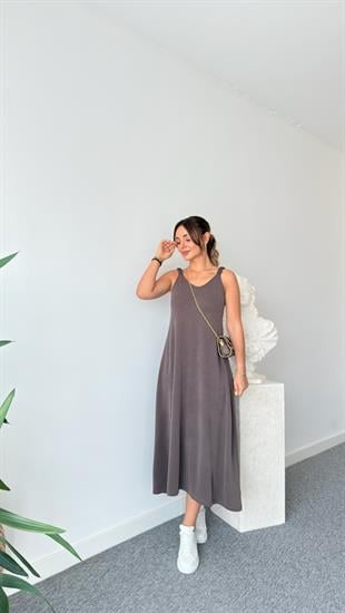 Kahve Askıları Lastikli Modal Elbise 