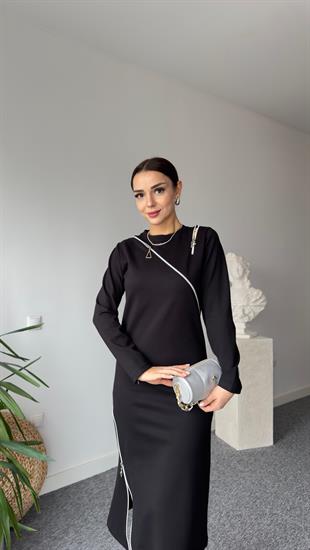 Fermuar Detaylı Çelik Örme Elbise