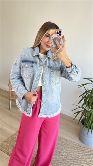 Zara Model Taş Detaylı Jean Ceket