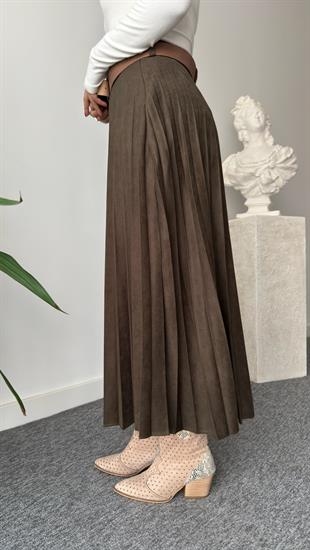 Haki Nole Zra Model Piliseli Süet Etek