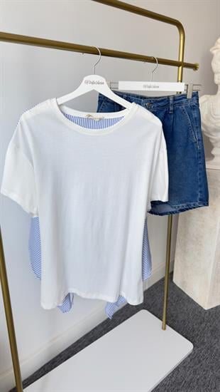 Sırtı Poplin Bağlamalı Beyaz Tshirt