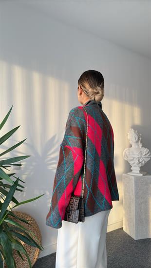 Gabriela Polo Yaka Renkli Baklava Desenli Kazak