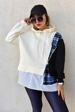 Şardonlu Beyaz Tasarım Sweatshirt