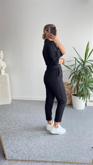 Cumple Kemerli Siyah Tulum