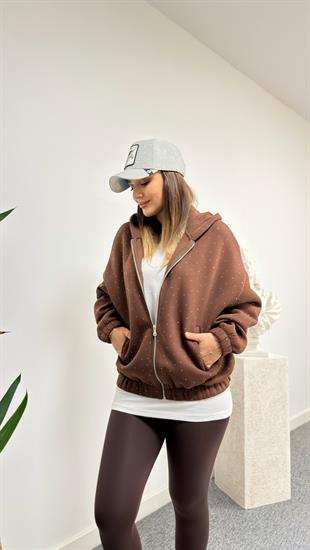 Kahve Nillo Taş Detaylı Şardonlu Sweatshirt