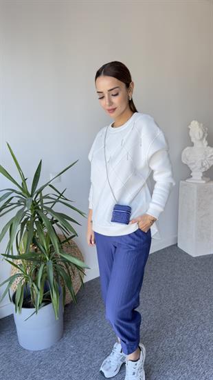 Rano Orj Model Sırt Poplin Ekru Tasarım Sweat