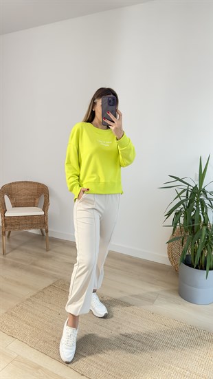 İki İplik Yazılı Yeşil Sweat